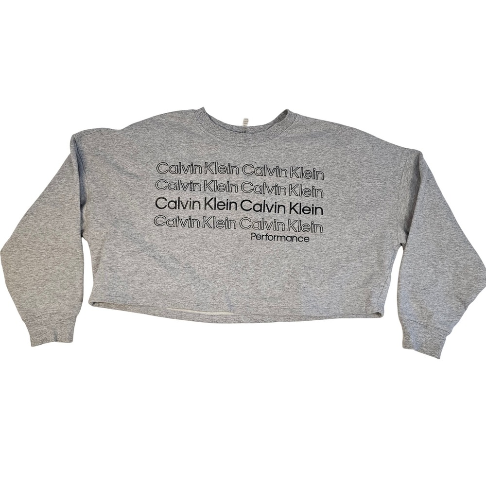 Calvin Klein Performance Womens Cropped Sweatshirt Gray Logo Pullover Size M